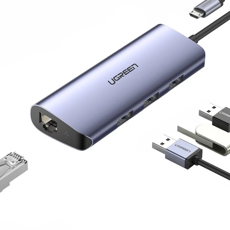Hub USB-C UGREEN CM252, 3 x USB-A 3.0 - 1 x USB-C - RJ45, Grigio