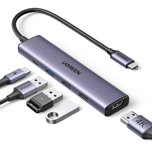 Hub USB-C UGREEN CM478, 1 x USB-A 3.0 - 2 x USB-A - 1 x USB-C - 1 x HDMI, Grigio