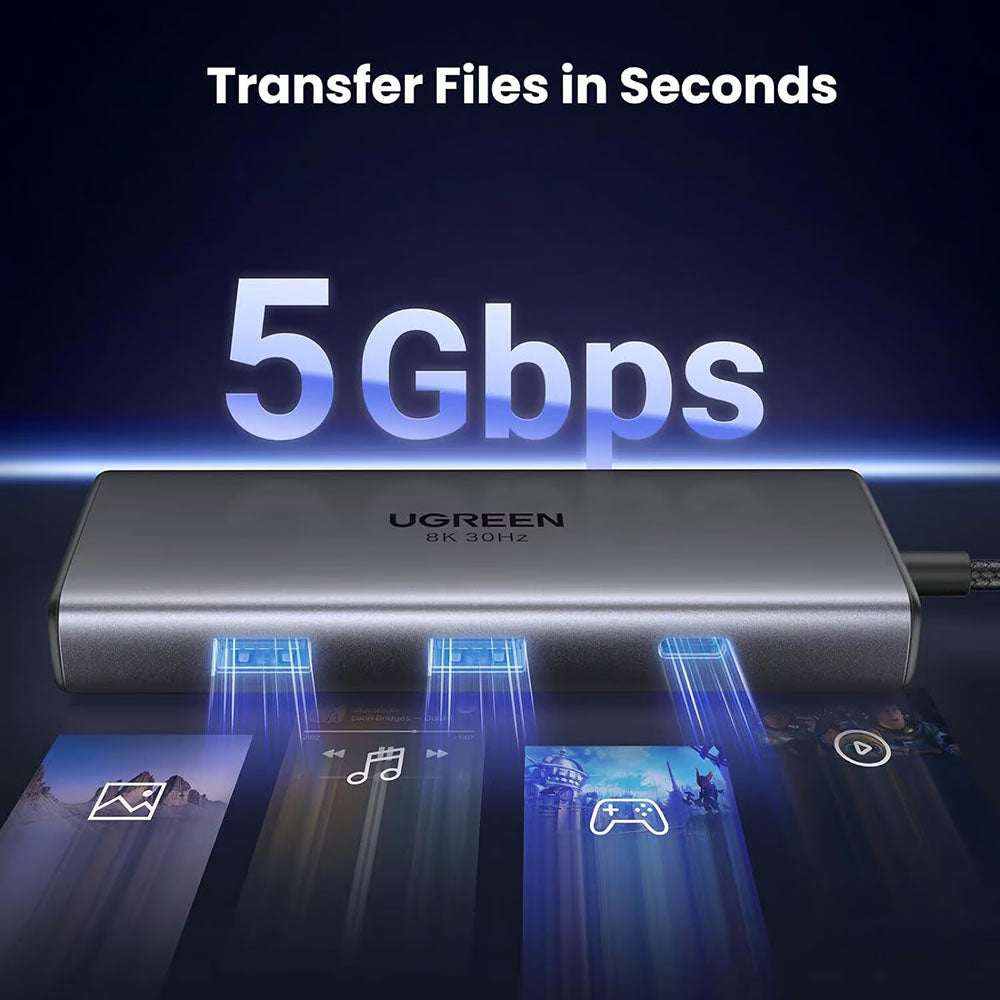 Hub USB-C UGREEN CM498 (15852), 2 x USB-A 3.0 - 2 x USB-C - 2 x HDMI, Grau