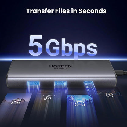 Hub USB-C UGREEN CM498 (15852), 2 x USB-A 3.0 - 2 x USB-C - 2 x HDMI, Grau