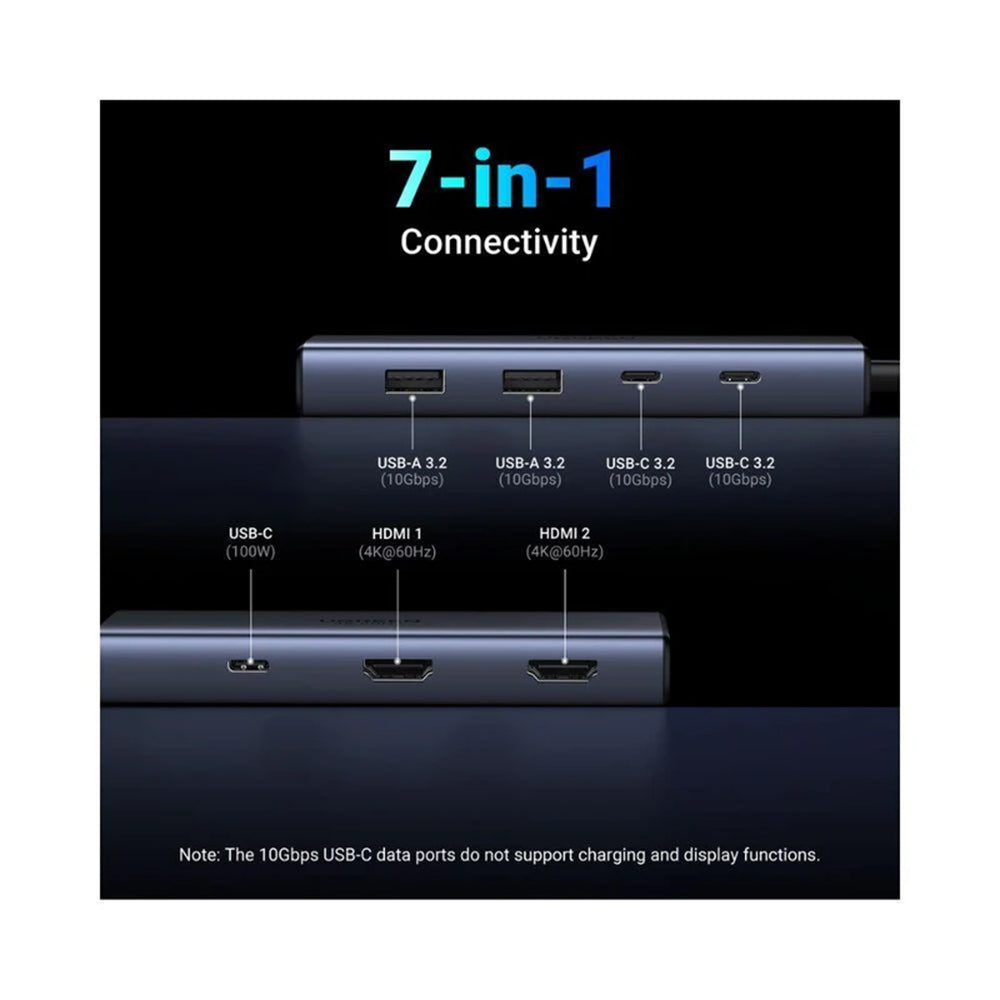 Hub USB-C UGREEN CM498 (45379), 2 x USB-A 3.2 - 3 x USB-C - 2 x HDMI, Grau