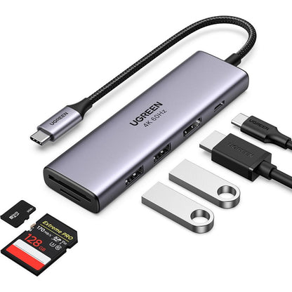 Hub USB-C UGREEN CM511 (60384), 2 x USB-A 3.0 - 1 x USB-C - 1 x HDMI - 1 x SD - 1 x microSD, Grigio