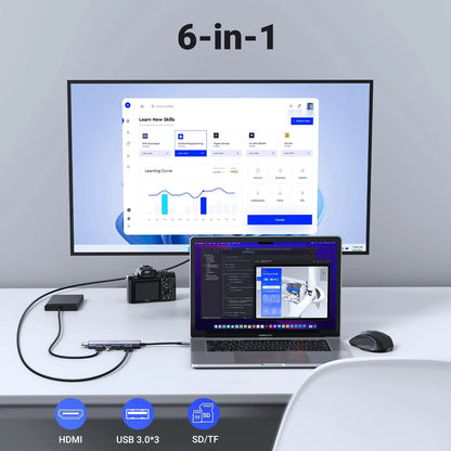 Hub USB-C UGREEN CM511 (60383), 3 x USB-A 3.2 - 1 x HDMI - 1 x SD - 1 x microSD, Grigio