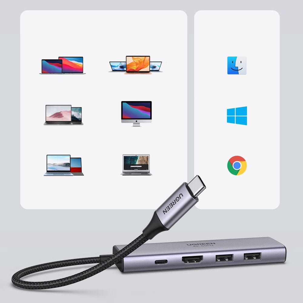 Hub USB-C UGREEN CM511 (60384), 2 x USB-A 3.0 - 1 x USB-C - 1 x HDMI - 1 x SD - 1 x microSD, Grigio
