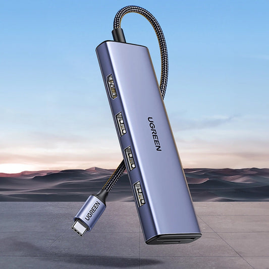 Hub USB-C UGREEN CM511 (20956A), 3 x USB-A 3.0 - 1 x HDMI - 1 x SD - 1 x microSD, Grigio