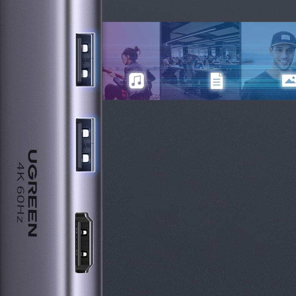 Hub USB-C UGREEN CM511 (60384), 2 x USB-A 3.0 - 1 x USB-C - 1 x HDMI - 1 x SD - 1 x microSD, Grigio