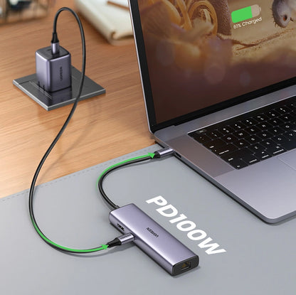 Hub USB-C UGREEN CM512, 2 x USB-A 3.0 - 1 x USB-C - 1 x HDMI - 1 x SD - 1 x microSD - RJ45, Grigio