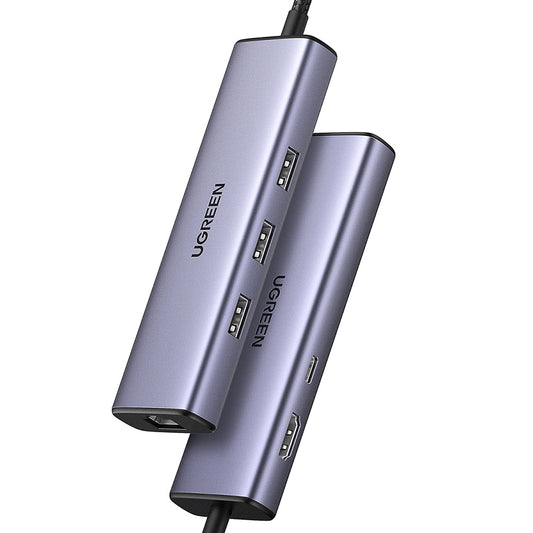 Hub USB-C UGREEN CM512 (15598), 3 x USB-A 3.0 - 1 x USB-C - 1 x HDMI - 1 x RJ45, Grigio