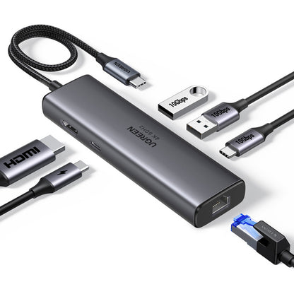 Hub USB-C UGREEN CM512 (45000), 2 x USB-A 3.2 - 2 x USB-C - 1 X HDMI - 1 x RJ45, Gris