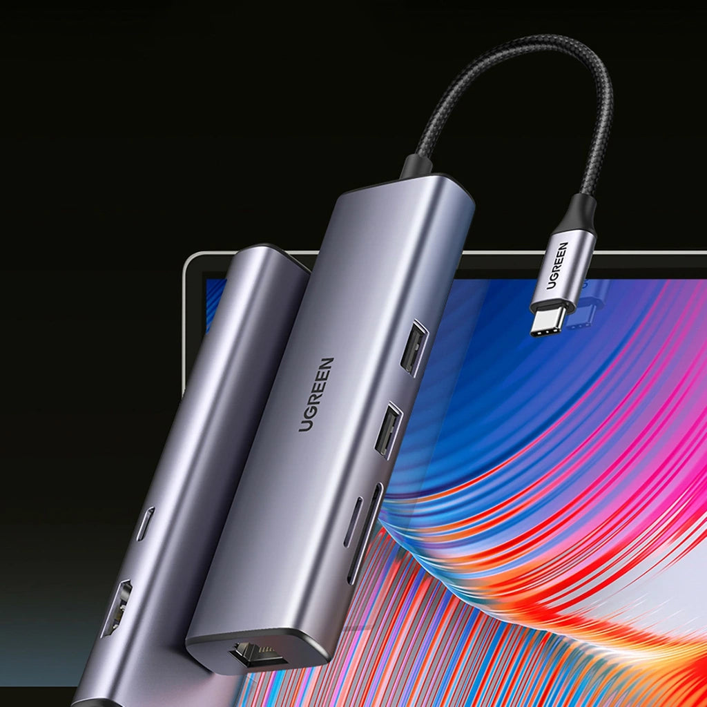 Hub USB-C UGREEN CM512, 2 x USB-A 3.0 - 1 x USB-C - 1 x HDMI - 1 x SD - 1 x microSD - RJ45, Grigio