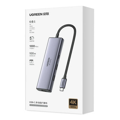 Hub USB-C UGREEN CM512 (75643), 6in1, Grigio