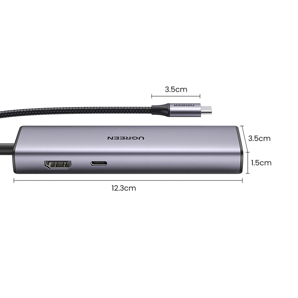 Hub USB-C UGREEN CM512, 2 x USB-A 3.0 - 1 x USB-C - 1 x HDMI - 1 x SD - 1 x microSD - RJ45, Grigio