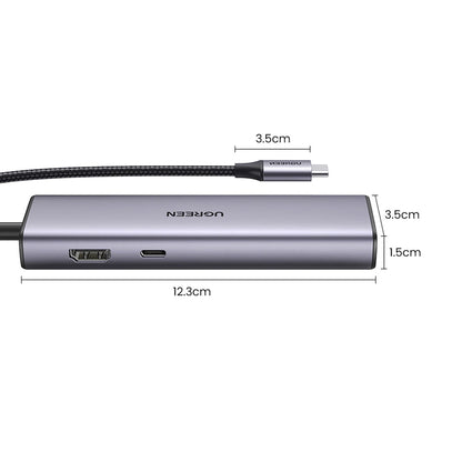Hub USB-C UGREEN CM512, 2 x USB-A 3.0 - 1 x USB-C - 1 x HDMI - 1 x SD - 1 x microSD - RJ45, Grigio