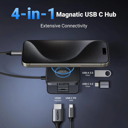 Hub USB-C UGREEN CM801, 1 x USB-A 3.0 - 2 x USB-C - 1 x HDMI, Grigio