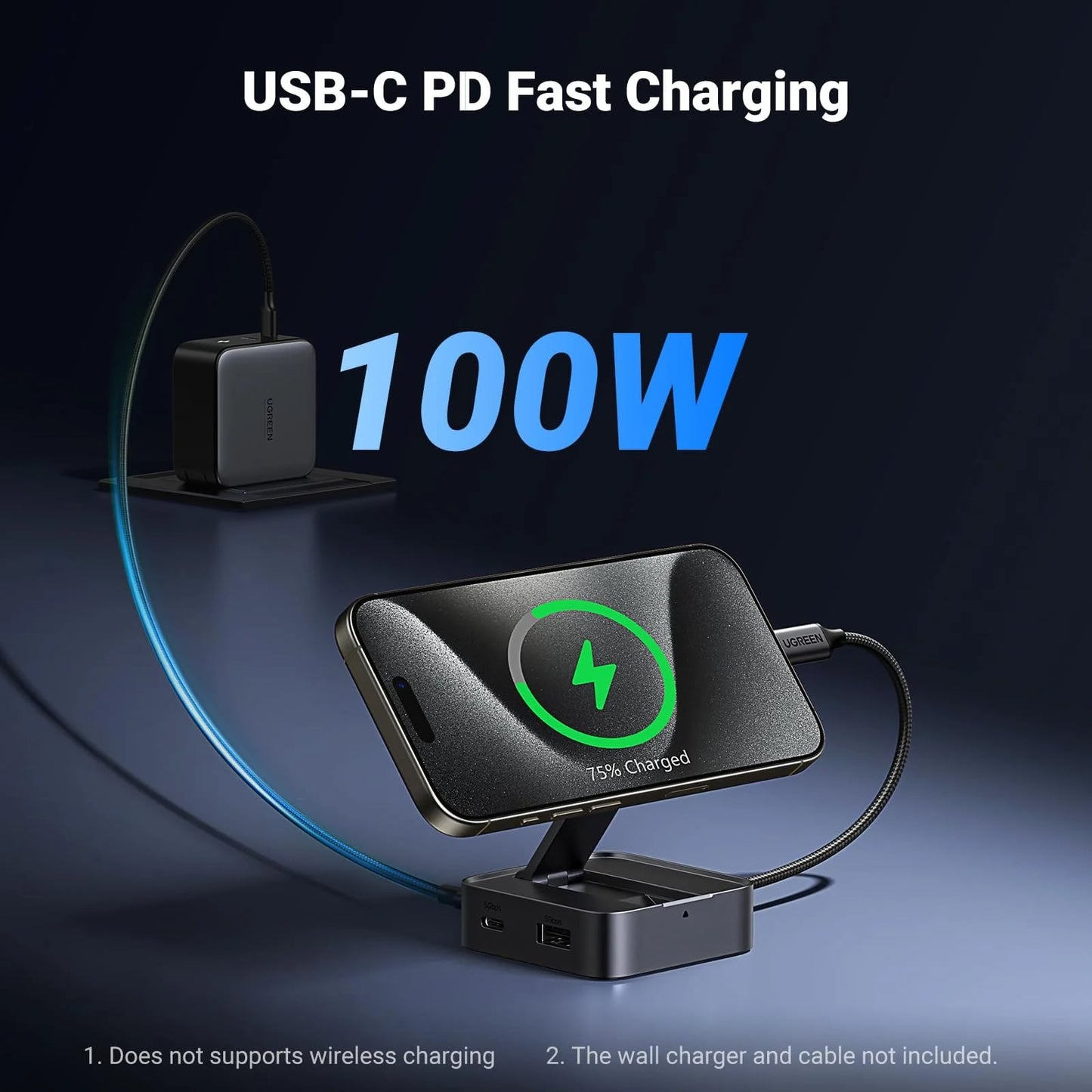 Hub USB-C UGREEN CM801, 1 x USB-A 3.0 - 2 x USB-C - 1 x HDMI, Grigio