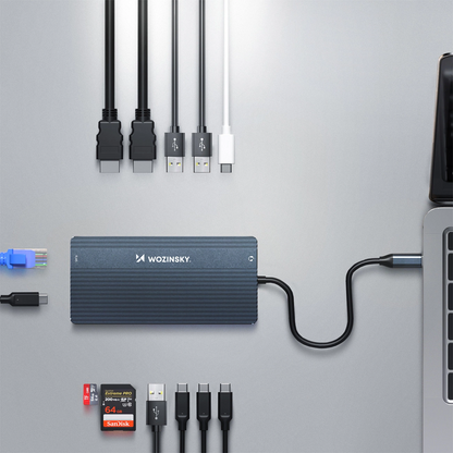 Hub USB-C WZK WDS03Y5S, 1 x USB-A 3.1 - 2 x USB-A - 5 x USB-C - 2 x HDMI - 1 x Jack 3.5mm - 1 x RJ45 - 1 x SD - 1 x microSD, Gris