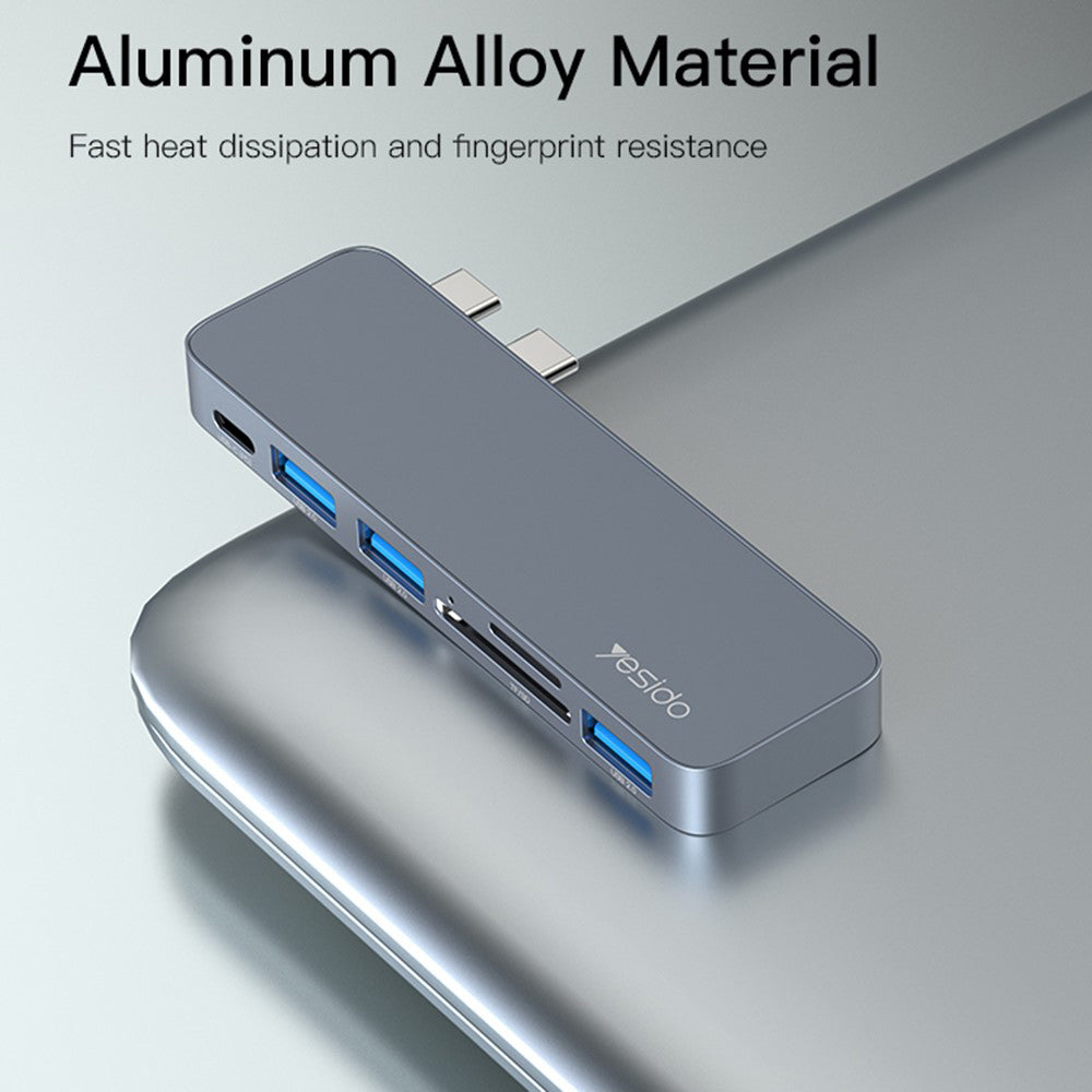 Hub USB-C Yesido HB10 pour Apple MacBook Pro / Air, 6en1, Gris