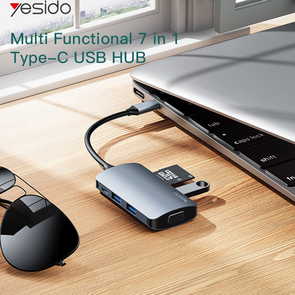 Hub USB-C Yesido HB16, 7in1, Grigio