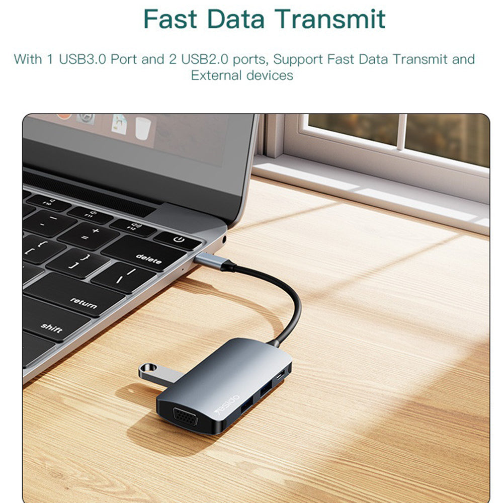 Hub USB-C Yesido HB16, 7in1, Grigio