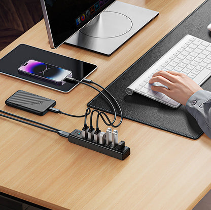 USB-Hub Orico PW7U-U3, 7 x USB-A 3.0 - 1 x USB-C, Schwarz