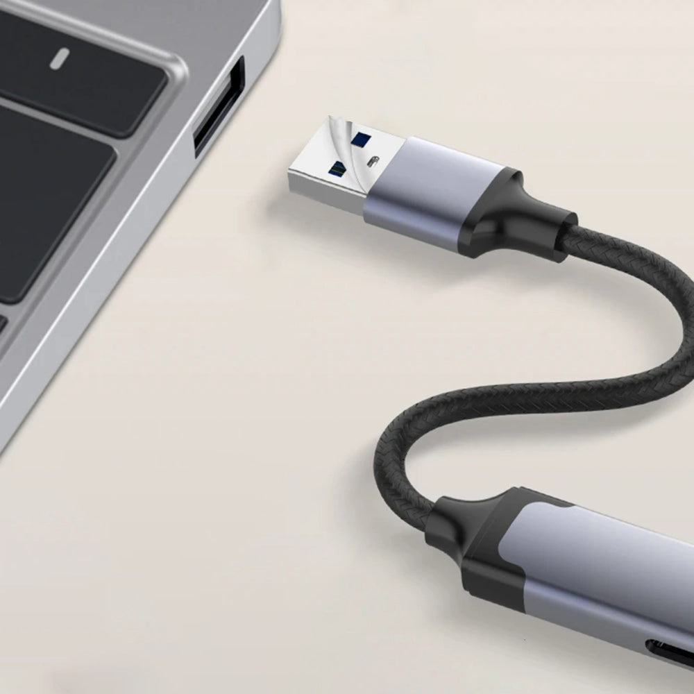 Hub USB Techsuit H19 PolarisBridge, 4en1, Gris Blanc