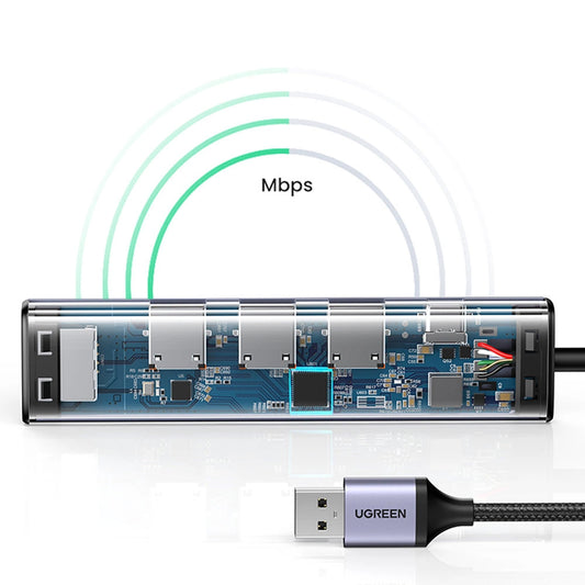 Hub USB UGREEN CM475, 3 x USB-A 3.0 - 1 x USB-C - 1 x RJ45, Grigio