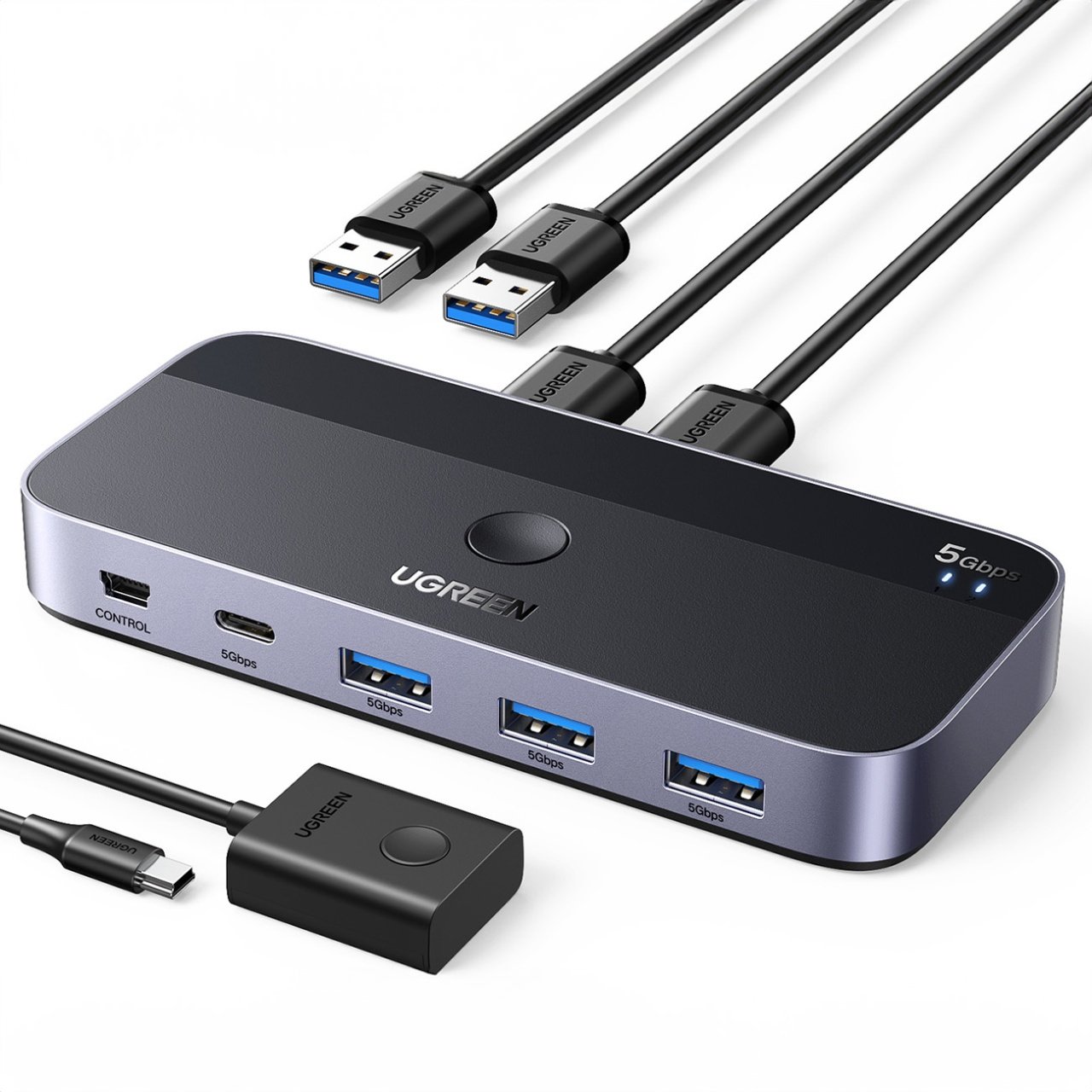 Hub USB UGREEN CM662, 3 x USB-A 3.0 - 1 x USB-C - 1 x miniUSB, Nero