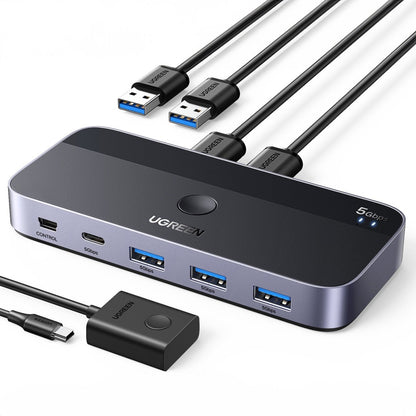 Hub USB UGREEN CM662, 3 x USB-A 3.0 - 1 x USB-C - 1 x miniUSB, Nero