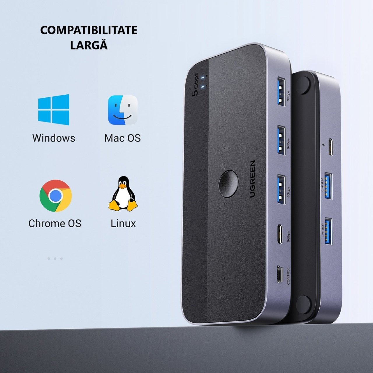 Hub USB UGREEN CM662, 3 x USB-A 3.0 - 1 x USB-C - 1 x miniUSB, Nero