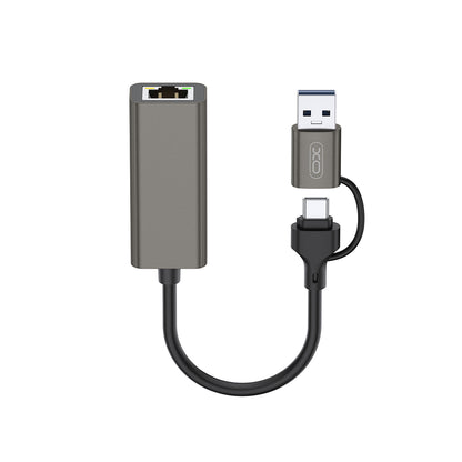 Scheda di rete XO Design HUB018, RJ45, USB-C / USB, Grigio