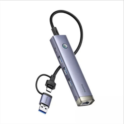USB / USB-C Hub Baseus UltraJoy, 3 x USB-A 3.0 - 1 x USB-C - 1 x RJ45, Grau B0005280B811-14