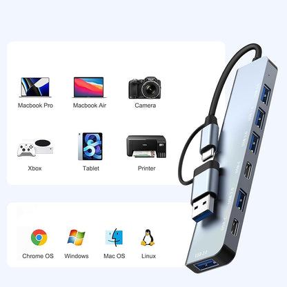 Hub USB / USB-C Techsuit H6 DataBridge, 7in1, Grigio