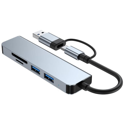 Hub USB / USB-C Techsuit H7 DataBridge, 5in1, Grigio