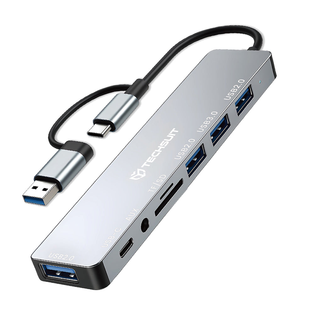 Hub USB / USB-C Techsuit H9 DataBridge, 8in1, Grigio