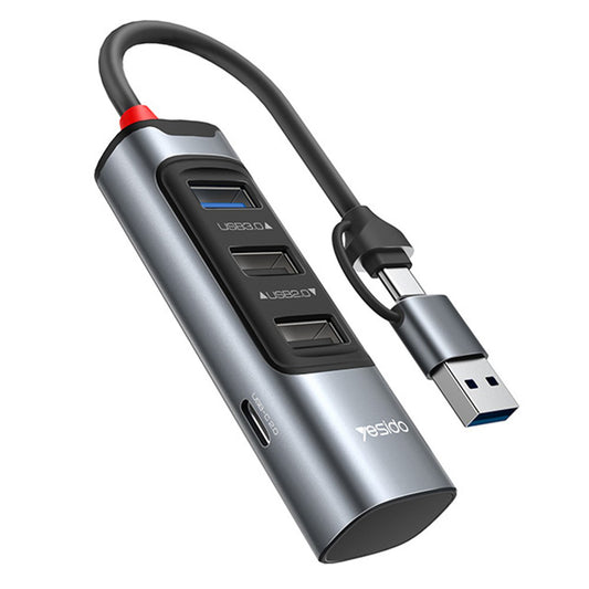 Hub USB / USB-C Yesido HB19, 4en1, Gris