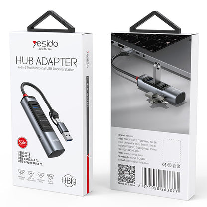 Hub USB / USB-C Yesido HB19, 4en1, Gris