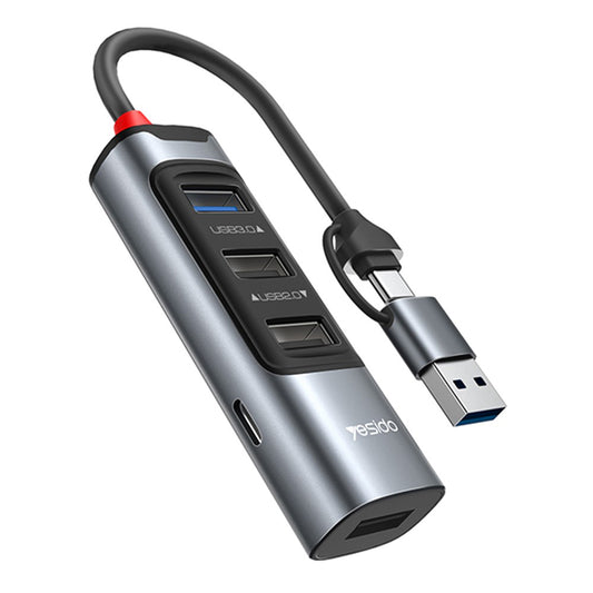 Hub USB / USB-C Yesido HB20, 5en1, Gris