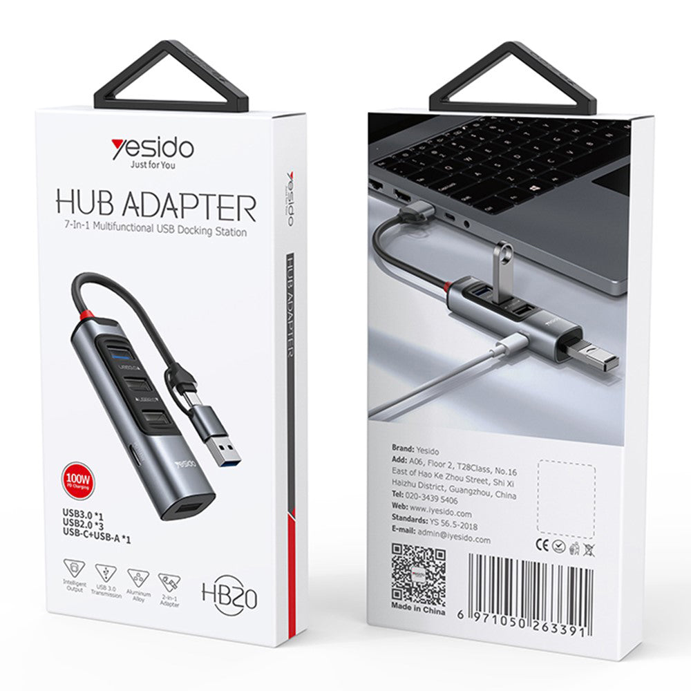 Hub USB / USB-C Yesido HB20, 5en1, Gris