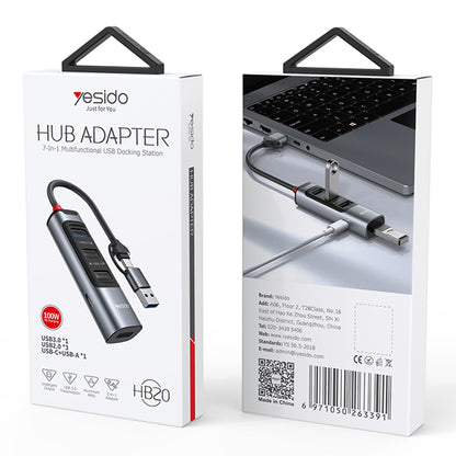 Hub USB / USB-C Yesido HB20, 5en1, Gris
