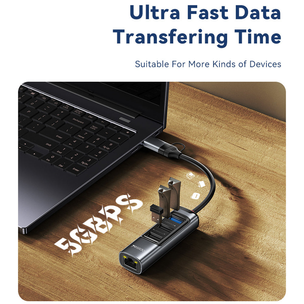 Hub USB / USB-C Yesido HB21, 5en1, Gris