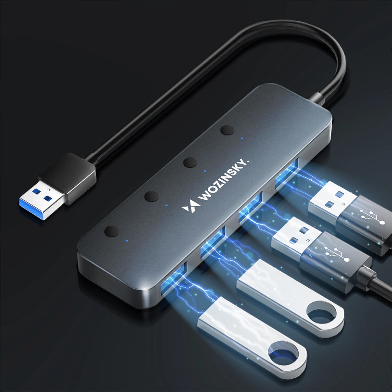 Hub USB WZK WHS080YSS, 4 x USB-A 3.0, Grigio
