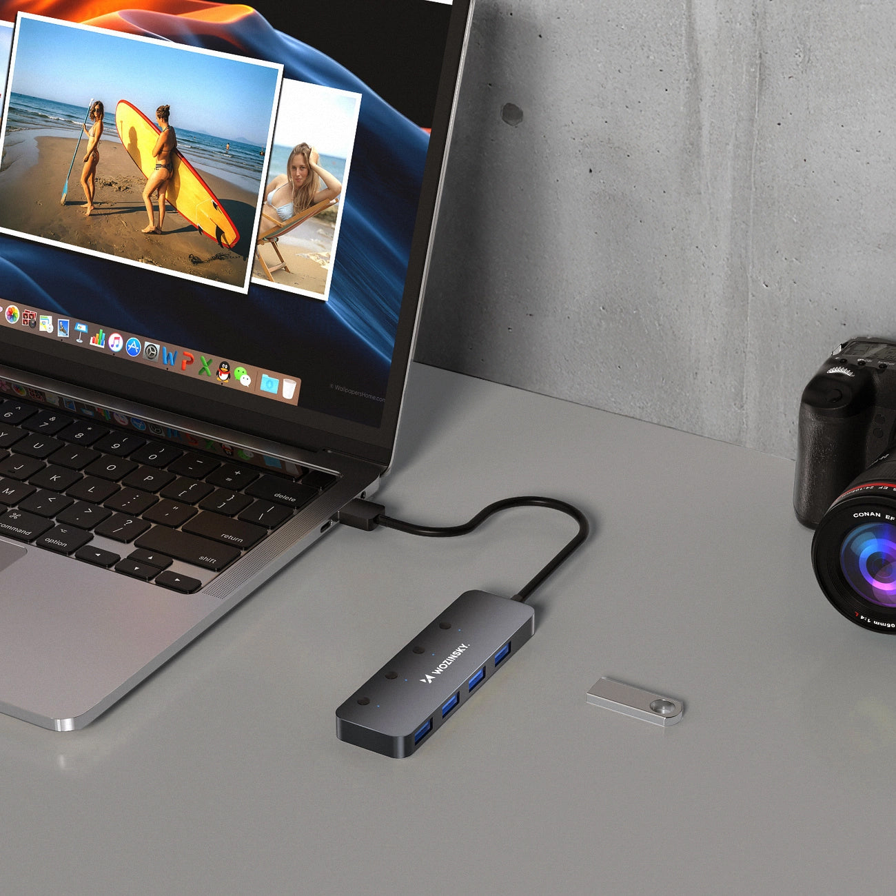 Hub USB WZK WHS080YSS, 4 x USB-A 3.0, Grigio