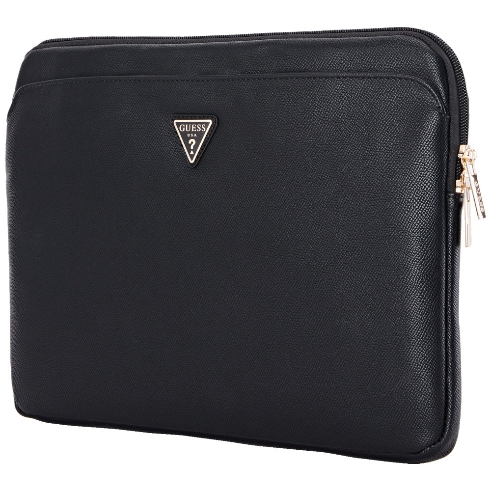 Housse Guess Grained Triangle Logo pour ordinateur portable 14 pouces, Noire