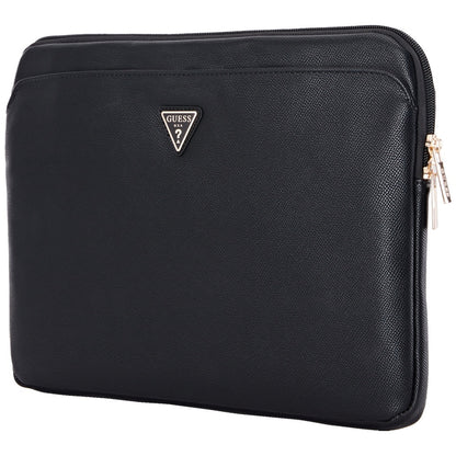 Housse Guess Grained Triangle Logo pour ordinateur portable 14 pouces, Noire