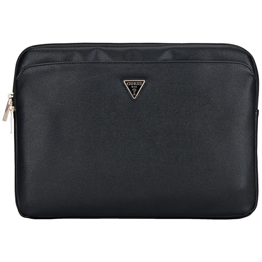 Housse Guess Grained Triangle Logo pour ordinateur portable 14 pouces, Noire