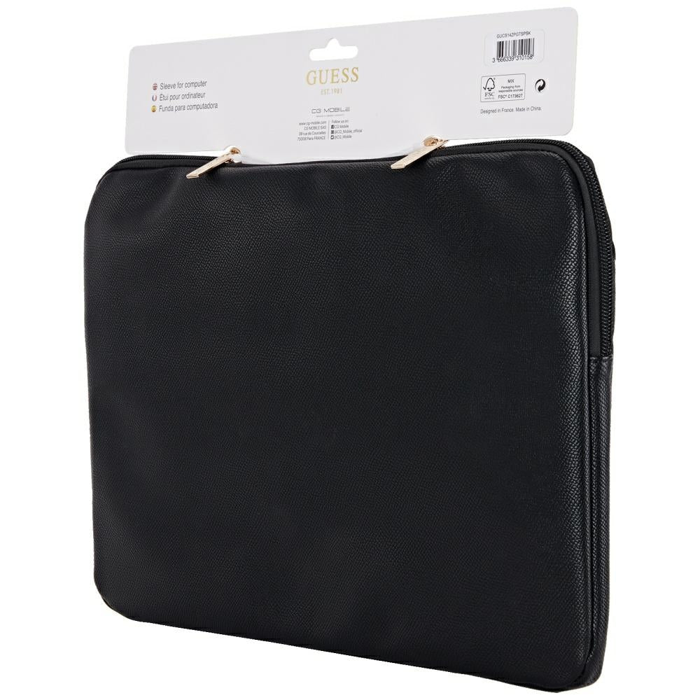 Housse Guess Grained Triangle Logo pour ordinateur portable 14 pouces, Noire