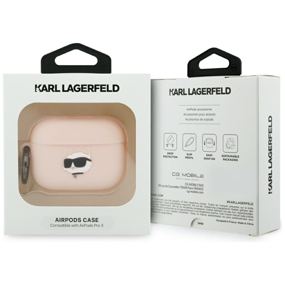 Custodia Karl Lagerfeld Silicone Choupette's Head 3D per Apple AirPods Pro 3, Rosa