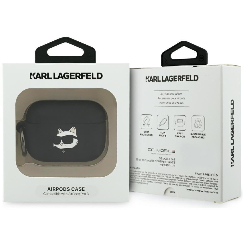 Karl Lagerfeld Silikonhülle Choupette's Head 3D für Apple AirPods Pro 3, Schwarz