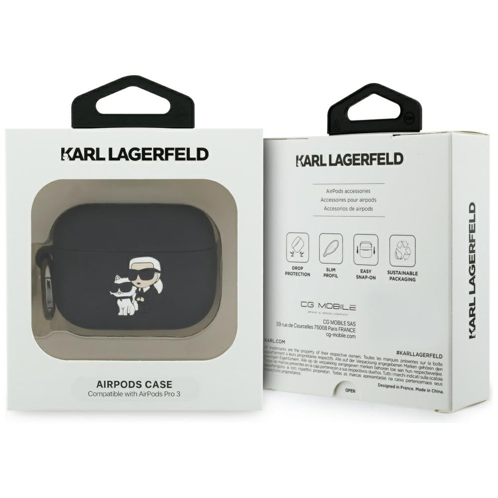 Étui Karl Lagerfeld Silicone Karl & Choupette 3D pour Apple AirPods Pro 3, Noir
