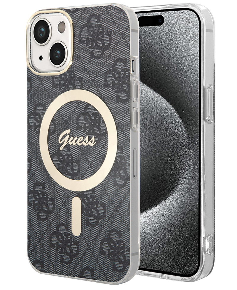 Étui MagSafe pour Apple iPhone 15, Guess, 4G IML, Noir GUHMP15SH4STK